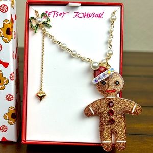 Betsey Johnson Glitter and‎ Rhinestones Gingerbread Man Necklace